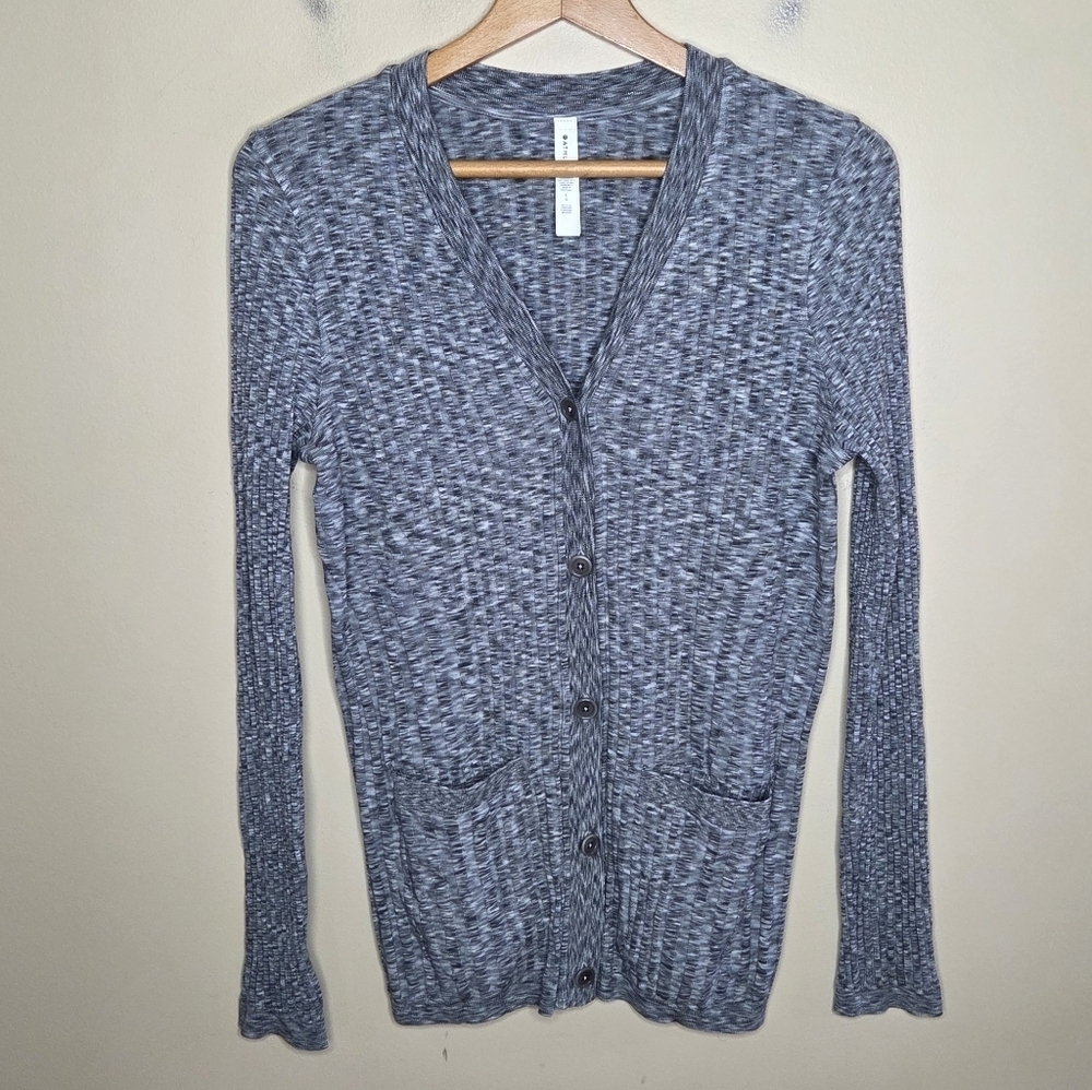 Athleta Revolve Cardigan Ribbed Gray Spacedye Button Front Size Large Casual